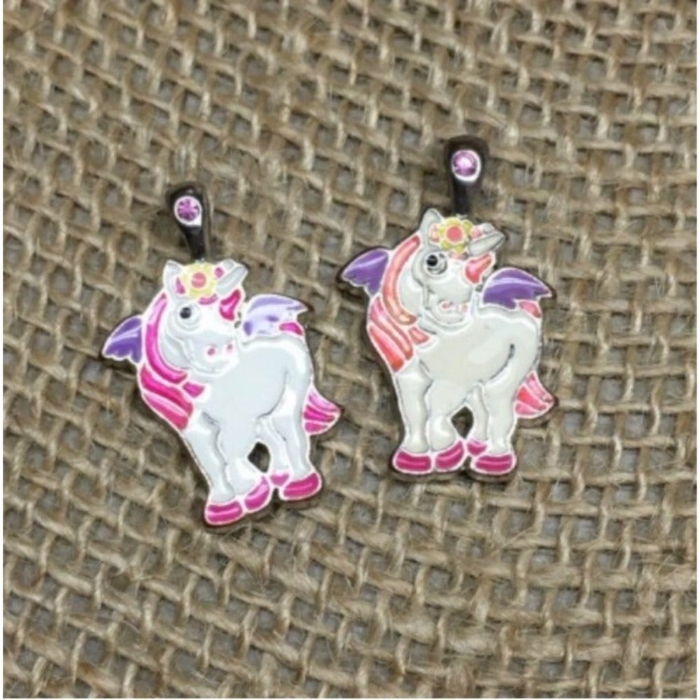 Pegasus Charms Lot Of Two As Is Silver Enamel Pink Purple White 80s Rhinestone